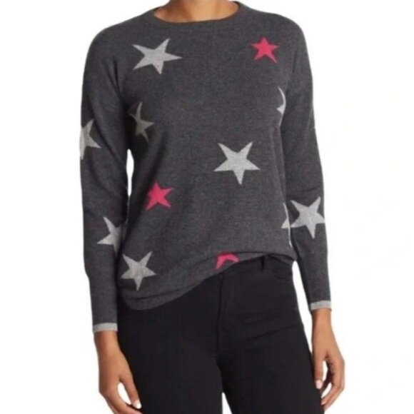 Philosophy Cashmere Heather Charcoal Star Print Sweater - Picture 1 of 6